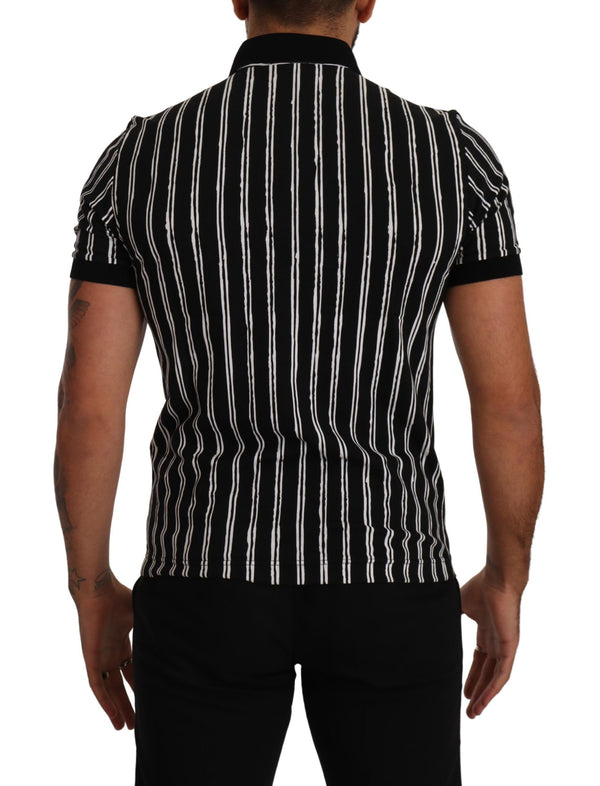 Dolce &amp; Gabbana Black White Striped Polo lyhythihainen T-paita