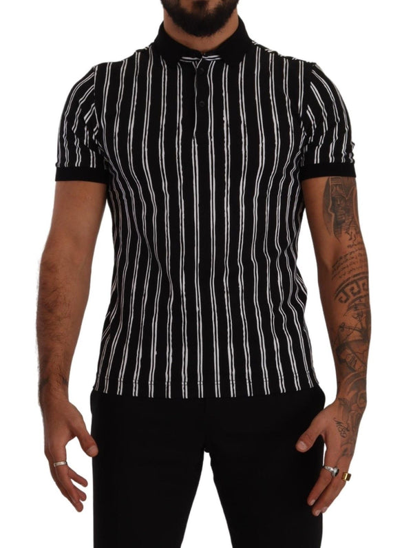 Dolce &amp; Gabbana Black White Striped Polo lyhythihainen T-paita