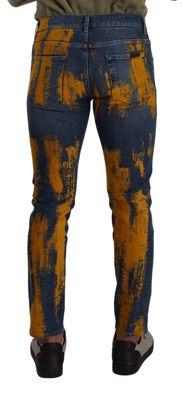 Dolce &amp; Gabbana Blue Yellow Dye Cotton Skinny Men Denim Farkut