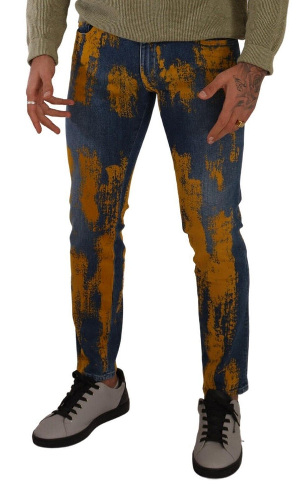 Dolce &amp; Gabbana Blue Yellow Dye Cotton Skinny Men Denim Farkut