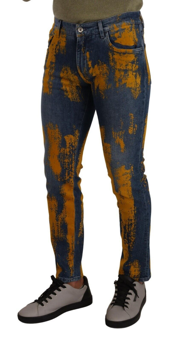 Dolce &amp; Gabbana Blue Yellow Dye Cotton Skinny Men Denim Farkut