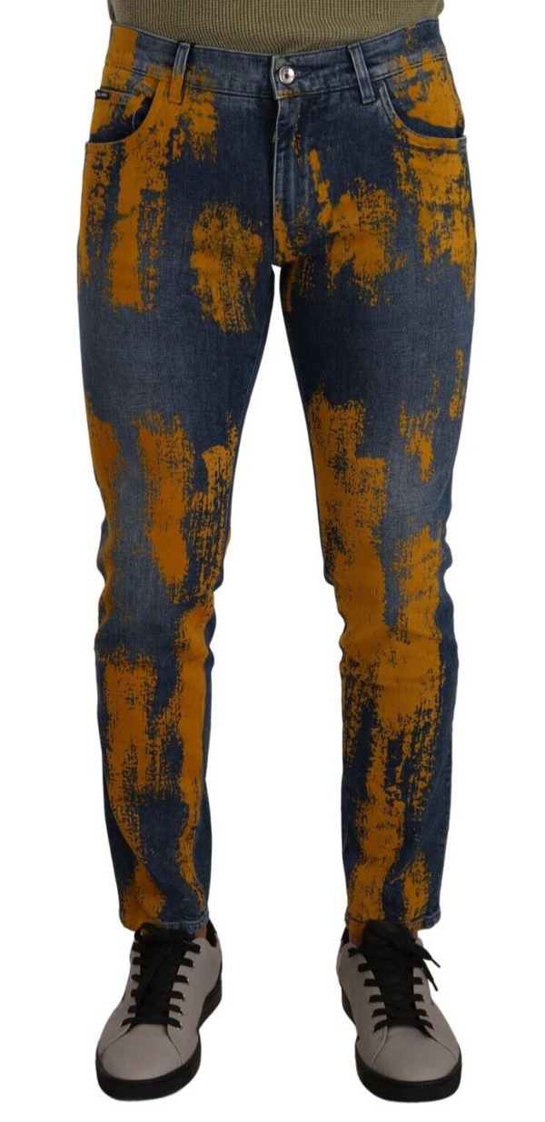 Dolce &amp; Gabbana Blue Yellow Dye Cotton Skinny Men Denim Farkut