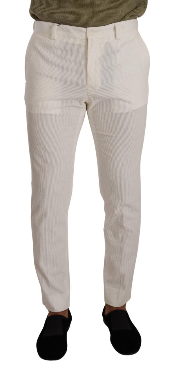 Dolce &amp; Gabbana White Cotton Skinny vakosamettihousut