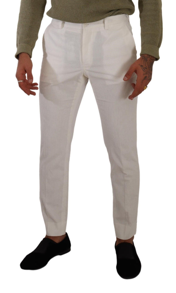 Dolce &amp; Gabbana White Cotton Skinny vakosamettihousut