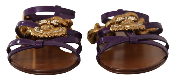 Dolce &amp; Gabbana Purple Leather Devotion Flats Sandaalit Kengät