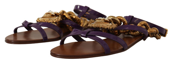 Dolce &amp; Gabbana Purple Leather Devotion Flats Sandaalit Kengät