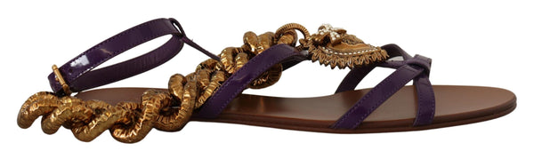 Dolce &amp; Gabbana Purple Leather Devotion Flats Sandaalit Kengät