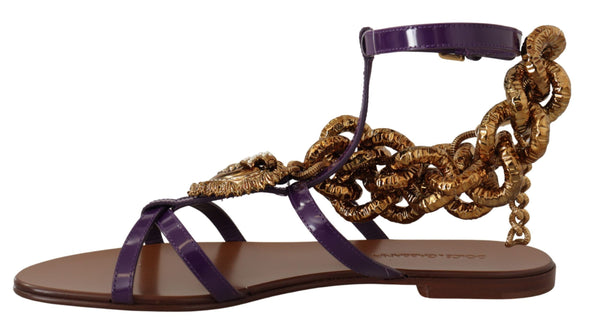 Dolce &amp; Gabbana Purple Leather Devotion Flats Sandaalit Kengät