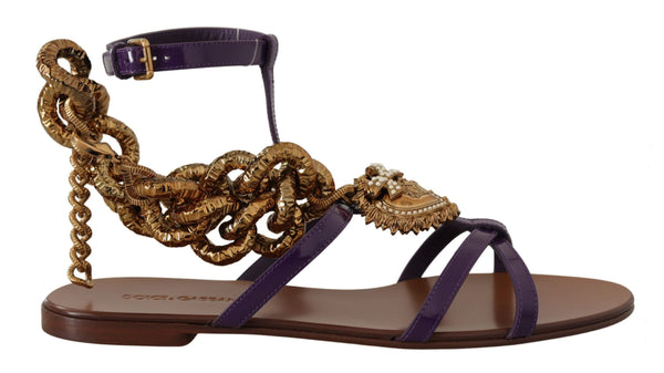 Dolce &amp; Gabbana Purple Leather Devotion Flats Sandaalit Kengät