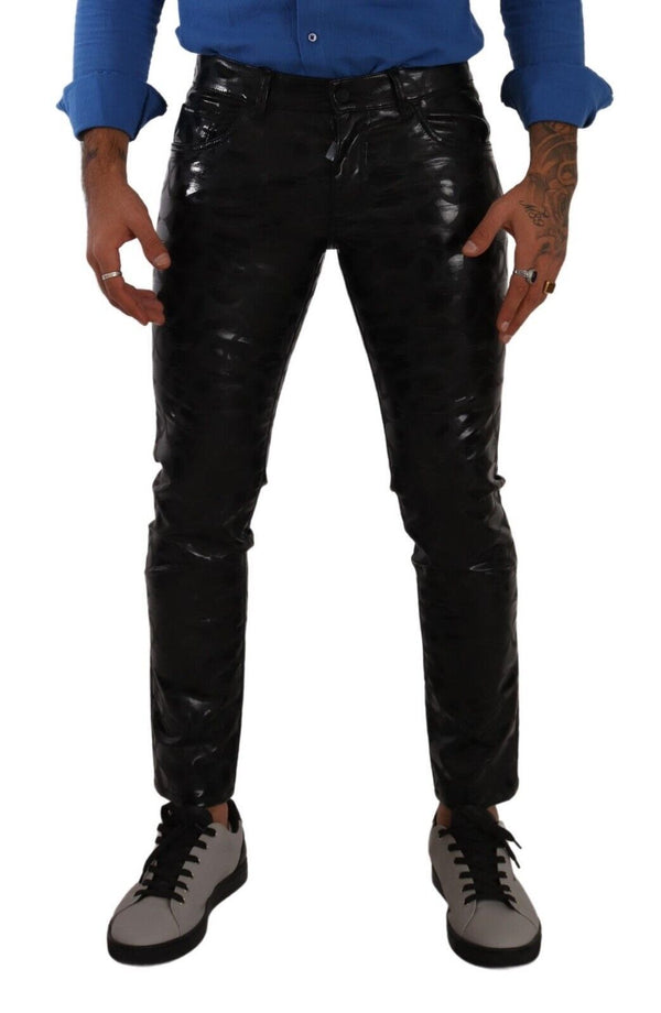 Dolce &amp; Gabbana Black Logo Cotton Stretch Skinny Pants