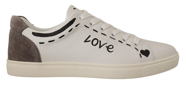 Dolce &amp; Gabbana White Leather Grey LOVE Casual Sneakers -kengät