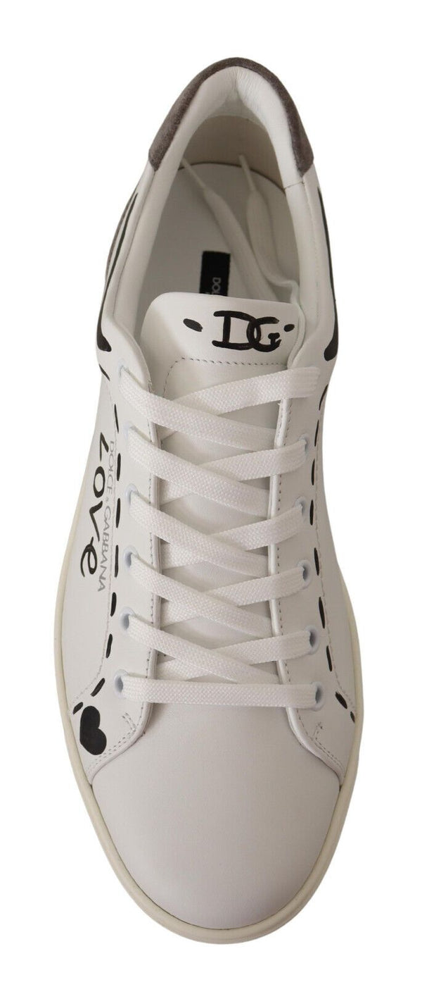 Dolce &amp; Gabbana White Leather Grey LOVE Casual Sneakers -kengät