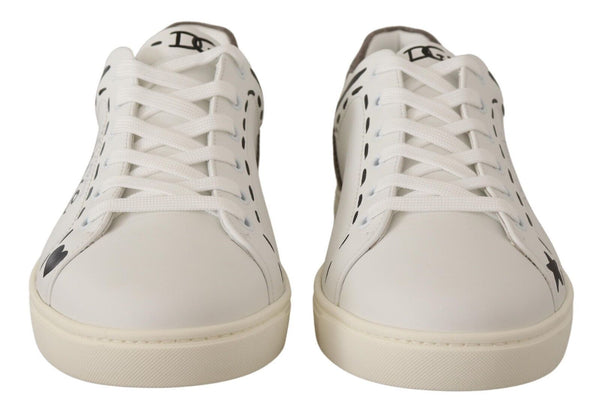 Dolce &amp; Gabbana White Leather Grey LOVE Casual Sneakers -kengät