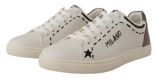 Dolce &amp; Gabbana White Leather Grey LOVE Casual Sneakers -kengät