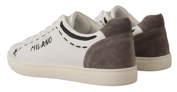 Dolce &amp; Gabbana White Leather Grey LOVE Casual Sneakers -kengät