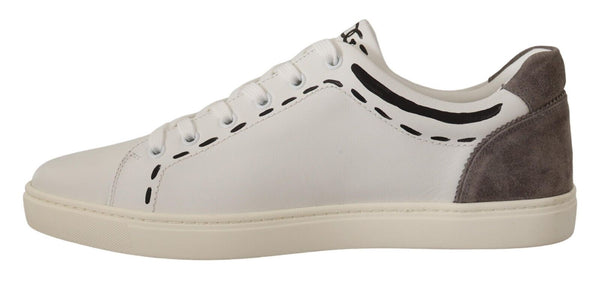 Dolce &amp; Gabbana White Leather Grey LOVE Casual Sneakers -kengät