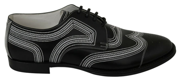 Dolce &amp; Gabbana Black Leather Derby Formal -valkoiset pitsikengät