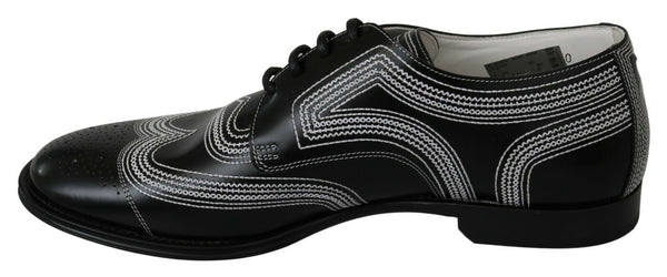 Dolce &amp; Gabbana Black Leather Derby Formal -valkoiset pitsikengät