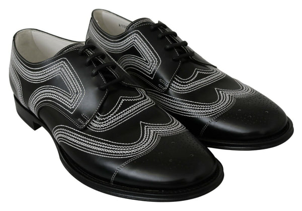 Dolce &amp; Gabbana Black Leather Derby Formal -valkoiset pitsikengät