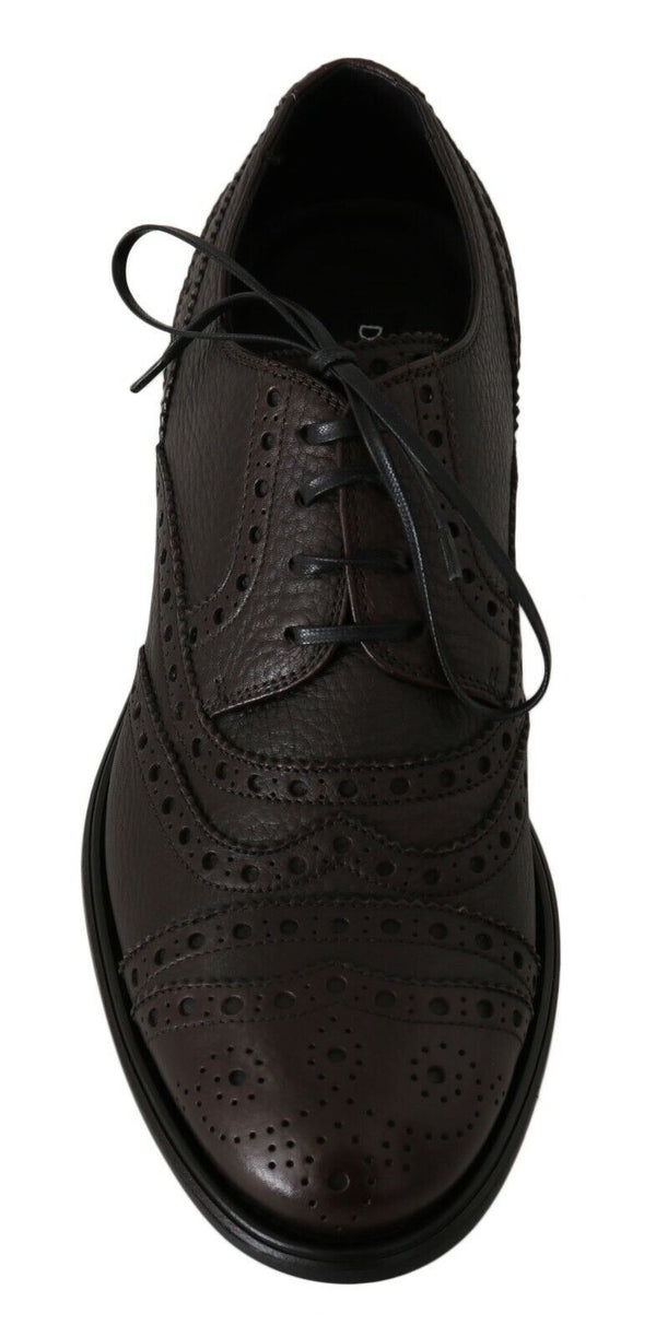 Dolce &amp; Gabbana Ruskeat nahkaiset Wingtip Derby -muodolliset kengät