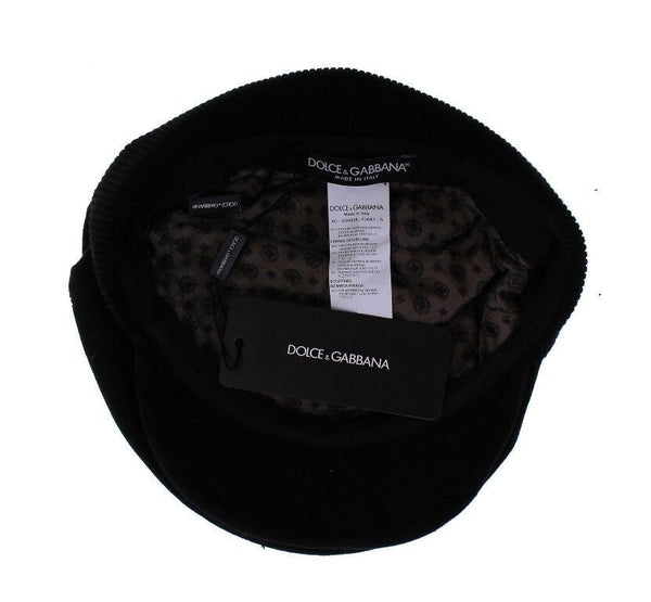 Dolce &amp; Gabbana Black Cotton Logo Newsboy Cap Hat Cabbie