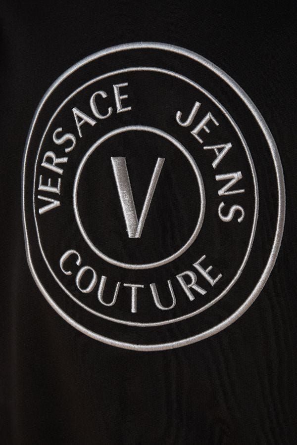 Versace Jeans Black Cotton Logo Yksityiskohdat Hupullinen collegepaita