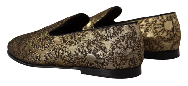 Dolce &amp; Gabbana Gold Jacquard Flats Miesten Loafers -kengät