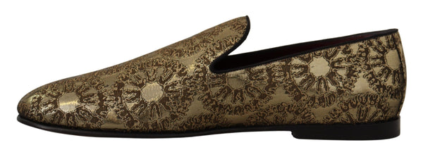 Dolce &amp; Gabbana Gold Jacquard Flats Miesten Loafers -kengät