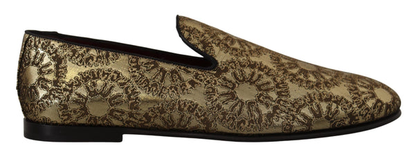 Dolce &amp; Gabbana Gold Jacquard Flats Miesten Loafers -kengät