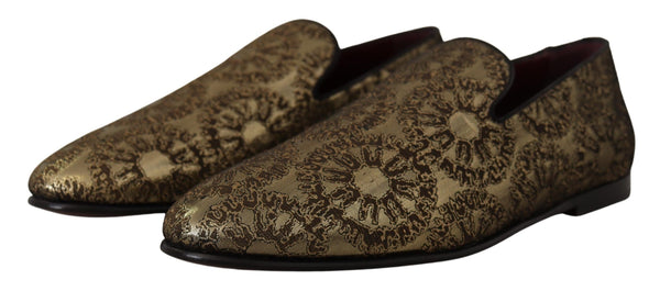 Dolce &amp; Gabbana Gold Jacquard Flats Miesten Loafers -kengät