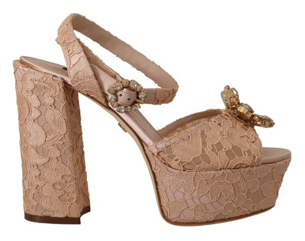 Dolce &amp; Gabbana Pink Lace Taormina Platform Sandals -kengät