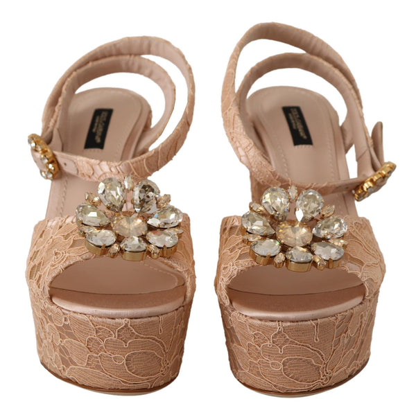 Dolce &amp; Gabbana Pink Lace Taormina Platform Sandals -kengät