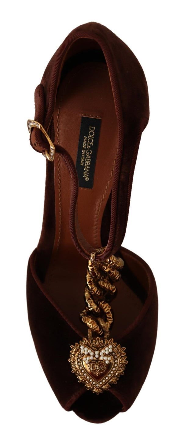 Dolce &amp; Gabbana Brown Coppar Devotion Heart Sandals -kengät