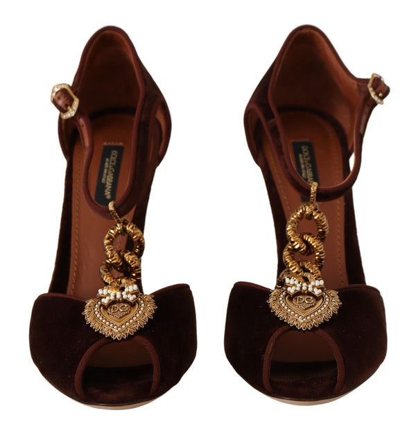 Dolce &amp; Gabbana Brown Coppar Devotion Heart Sandals -kengät