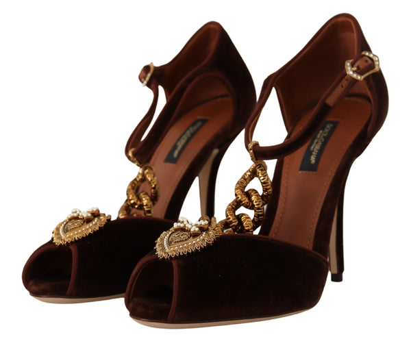 Dolce &amp; Gabbana Brown Coppar Devotion Heart Sandals -kengät