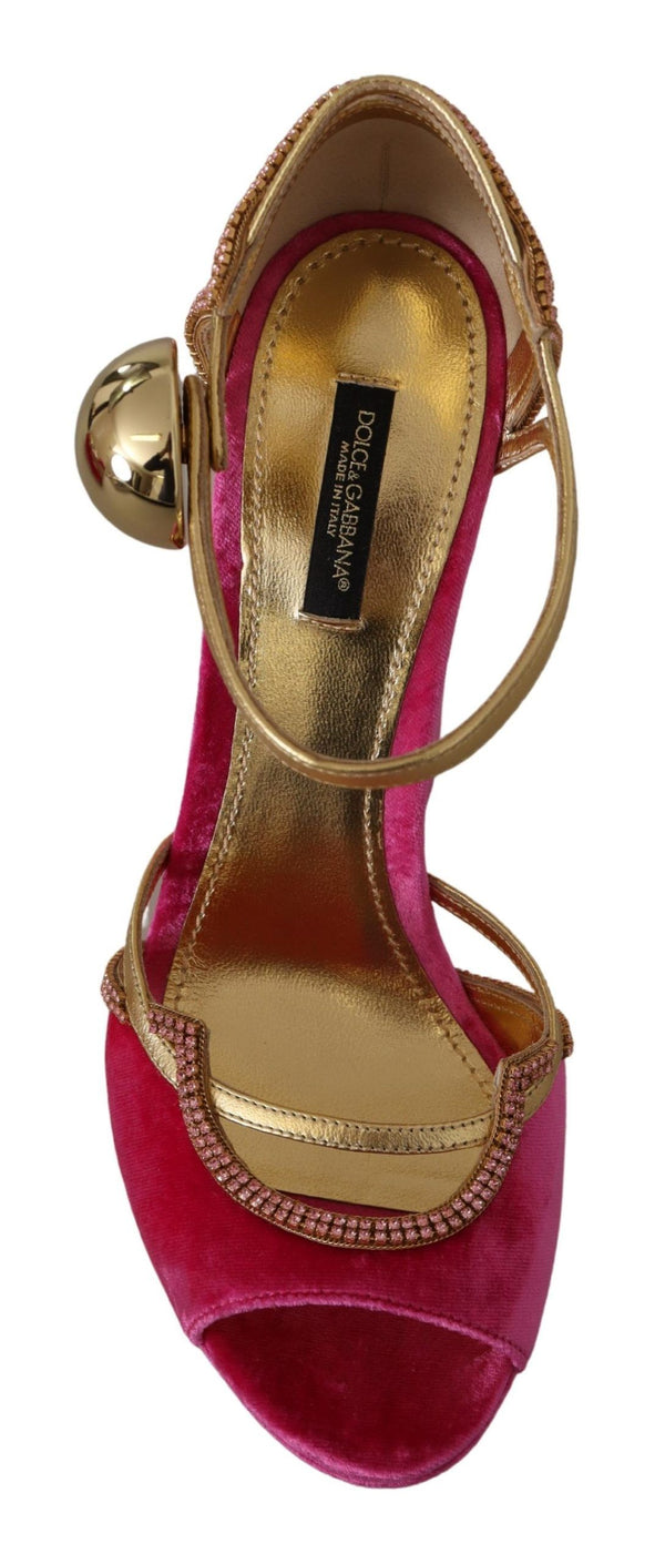 Dolce &amp; Gabbana Pink Velvet Crystal Ankle Strap Sandals -kengät