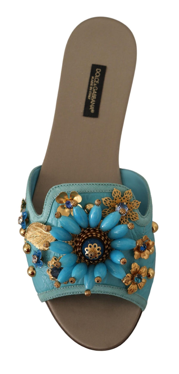 Dolce &amp; Gabbana Blue Crystal Exotic Leather Blue Crystal sandaalit