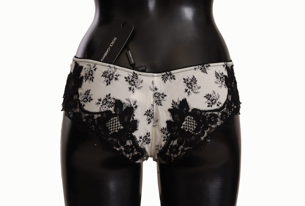 Dolce &amp; Gabbana White Floral Lace Satin Briefs Alusvaatteet