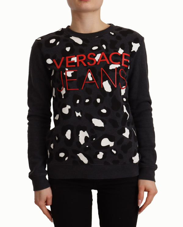 Versace Jeans Black Cotton Leopard pitkähihainen villapaita