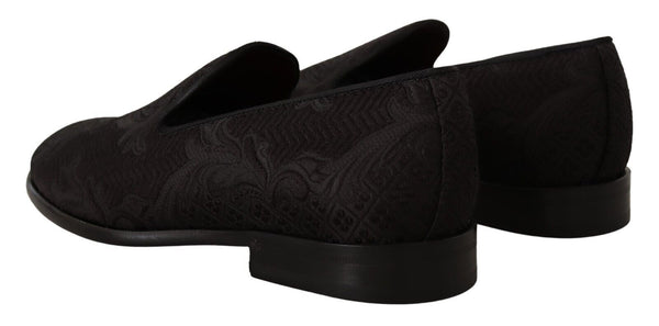 Dolce &amp; Gabbana Black Floral Brocade Slippers Loafers Kengät