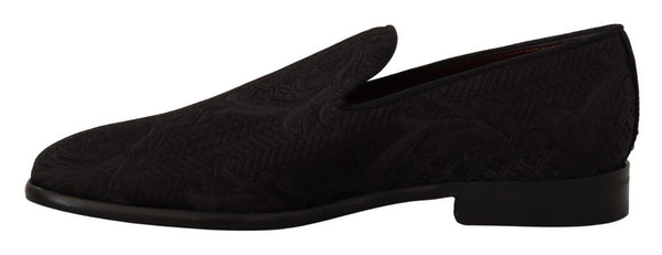 Dolce &amp; Gabbana Black Floral Brocade Slippers Loafers Kengät