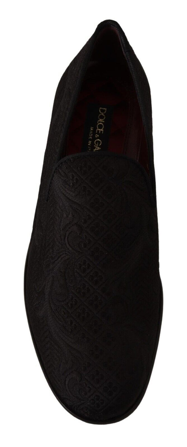 Dolce &amp; Gabbana Black Floral Brocade Slippers Loafers Kengät