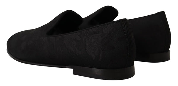 Dolce &amp; Gabbana Black Jacquard Tossut Flats Loafers Kengät