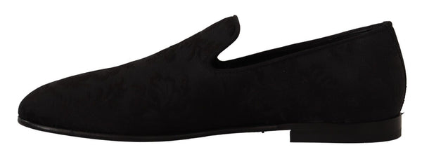 Dolce &amp; Gabbana Black Jacquard Tossut Flats Loafers Kengät