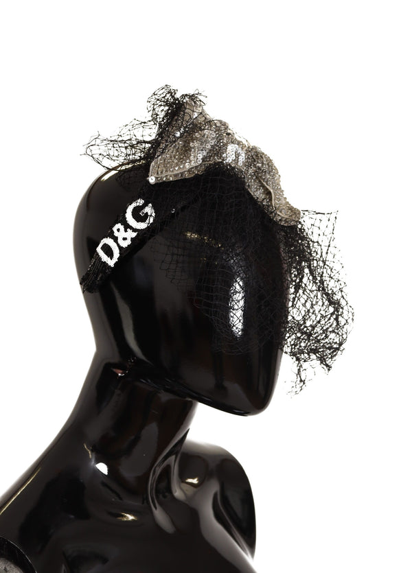 Dolce &amp; Gabbana Black Logo paljetetulla Fascinator Diadem -pääpanta