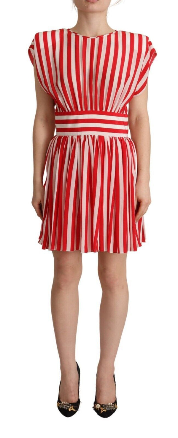 Dolce &amp; Gabbana Red White Stripes Silk Mini A-linjainen mekko