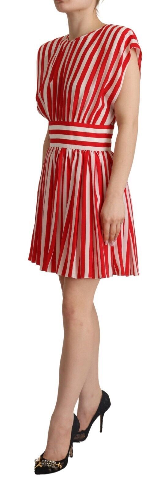 Dolce &amp; Gabbana Red White Stripes Silk Mini A-linjainen mekko