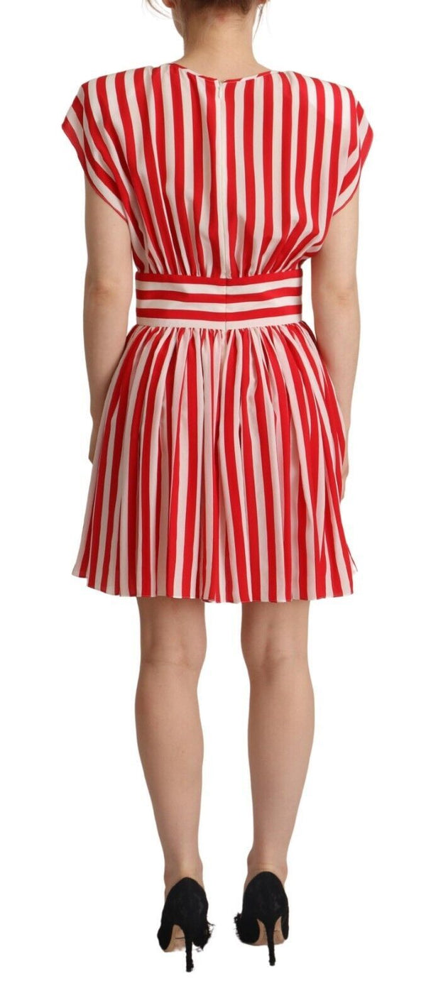 Dolce &amp; Gabbana Red White Stripes Silk Mini A-linjainen mekko