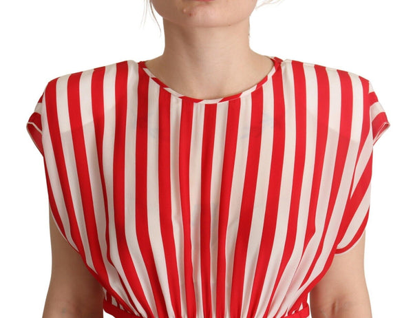 Dolce &amp; Gabbana Red White Stripes Silk Mini A-linjainen mekko