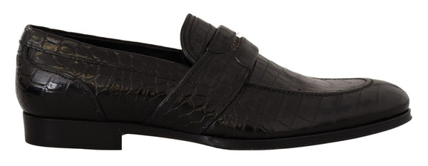 Dolce &amp; Gabbana Black Crocodile Leather Slip On Moccasin kengät